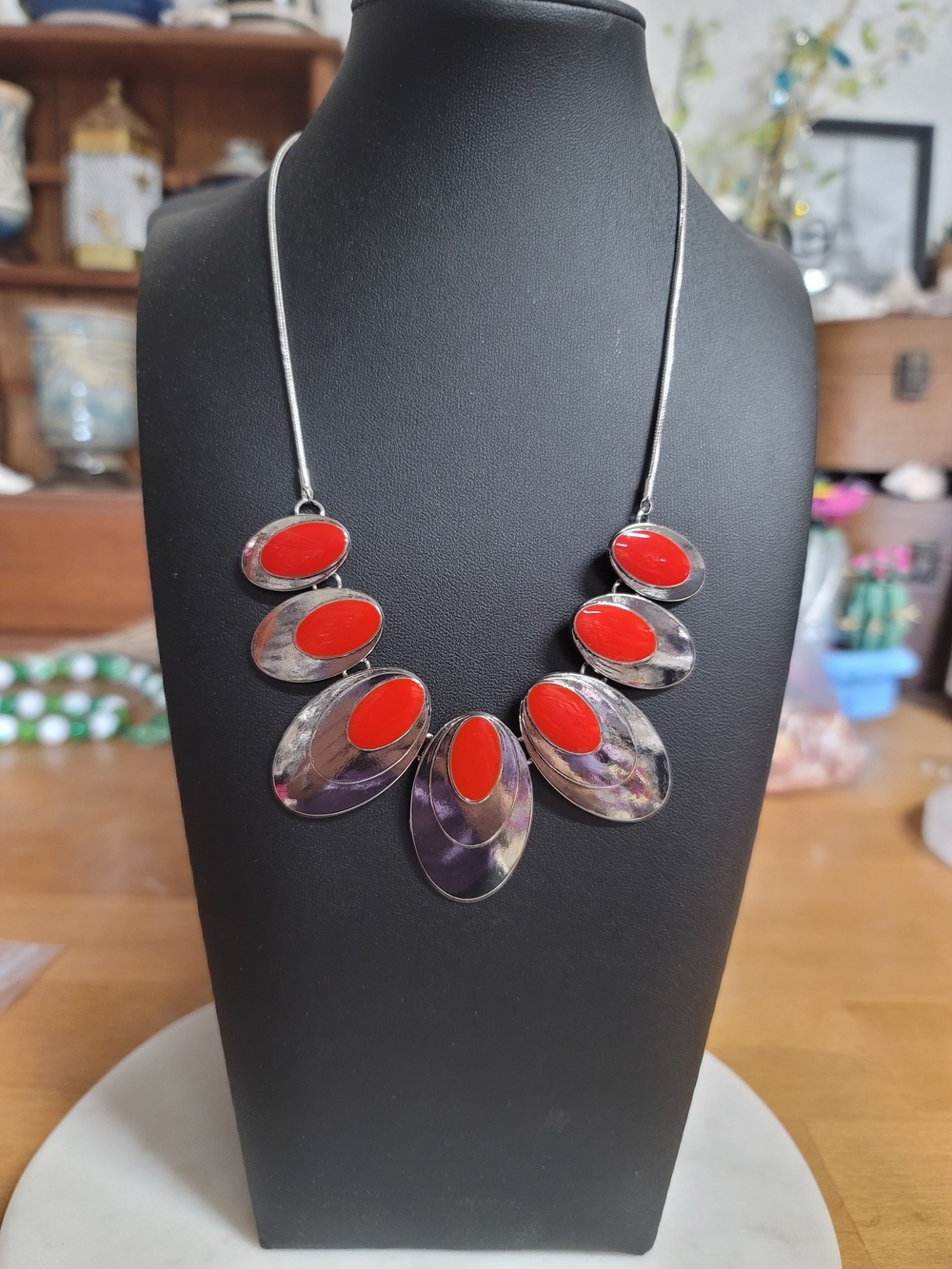 paparazzi Red and Silver Statement Bib Necklace